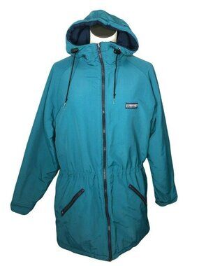 Lands End Coat Womens M Teal Hooded Parka Nylon Polyester Winter Jacket